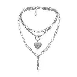 Produktbild: AILUOR Cool Punk Chunky Kette Erklärung Halskette für Frauen Mädchen Herzförmige Foto Medaillon Anhänger Layered Choker Halskette Schmuck (Silber)