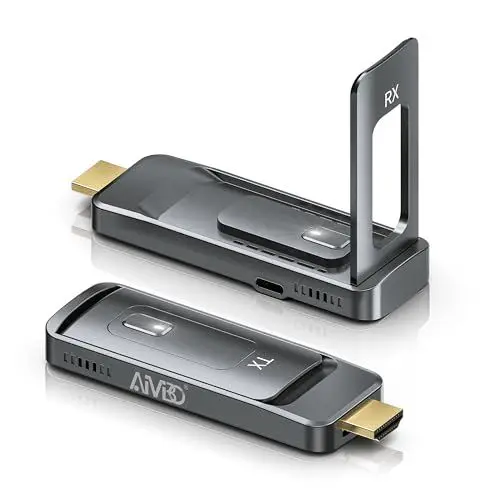 Produktbild: AIMIBO Wireless HDMI Transmitter and Receiver, 4K Decoding/5G HDMI Wireless mit Faltbare Antenne, 1080P, Bis zu 8TX, 165FT/50M, Streamen von Video und Audio für Laptop, Kamera, PC, Projektor, TV