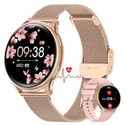 Produktbild: AIMIUVEI Smartwatch Damen mit EKG & HRV, 1,27'' Armbanduhr mit Telefonfunktion mit 150+ Sports, 24H Herzfrequenz Schlafmonitor SpO2, Menstruationszyklus BMI Fitness Tracker IP68 iOS Android Roségold
