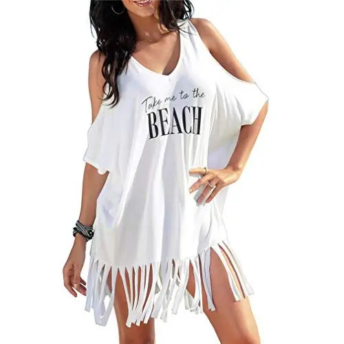 Produktbild: Ai.Moichien Damen Off Shoulder Print Loose Beach Bikini Bluse Sunscreen Skirt, weiß, onesize