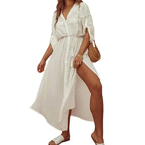 Produktbild: Ai.Moichien Damen Sexy Gürtel Stil Hemd Strandkleid Urlaub Bikini Abdeckung Sonnencreme Cardigan Gr. onesize, weiß