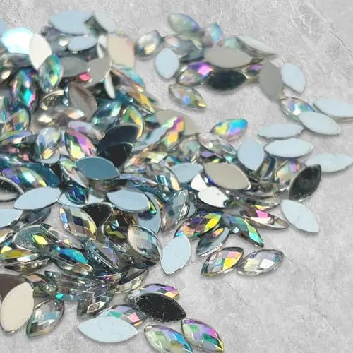 Produktbild: AINIUNIU 1000 Stück AB Crystal Acryl Flatback Strass, Pferd Auge Facettierten Glas Glänzend Oval Phantasie Sewing Perlen 4 × 8 mm für Schmuck Hochzeit Kleid Telefon DIY Handwerk Dekorationen