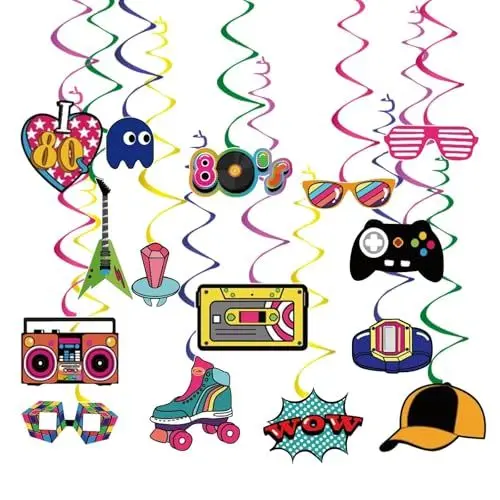 Produktbild: AINIUNIU 30 Stück 80er Party Dekorationen, 1980er Hip Hop Party Spiralen, Deko 80er Jahre Party Luftschlangen Geburtstag HäNgende Wirbel Deko Spiralen Hippie Rock Neon Party Deko