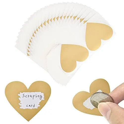 Produktbild: AINIUNIU 50 Stück Gold Rubbel Etiketten Herz Rubbelkarten Rubbelsticker, Überraschungen Gutscheinkarten Einladungen Hochzeit oder Verkündung von Schwangerschaft