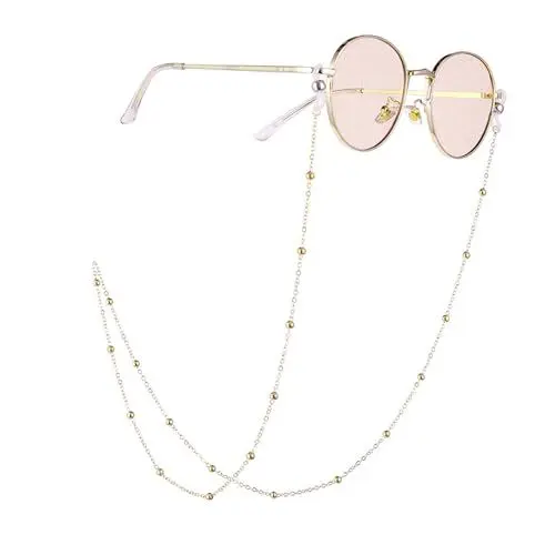 Produktbild: AINIUNIU Brillenkette, Maskenkette Brillen Kette, Round Bead Brillenkette, Lesebrille Kette, Sonnenbrillen Kette, Fashionable and Fresh Literary Glasses Chain für Damen und Herren (Gold)