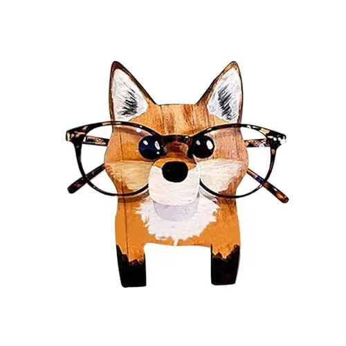 Produktbild: AINIUNIU Fuchs Holz Brillenhalter, Holzpuzzle Brillenständer Tier Brillenhalter Sonnenbrille Display Rack, Aus Holz Gläser Aufbewahrung Geschenk für Kinder Schreibtisch Dekor, 15 x 10 cm