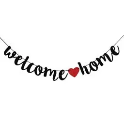 Produktbild: AINIUNIU Herzlich Willkommen Girlande, Willkommen Zuhause Banner, für Familie Party Einzug Dekoration, Herzlich Willkommen Baby Welcome to Home für Freund Verwandte Baby Gesundheit (Schwarz)