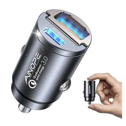 Produktbild: AINOPE 90W Zigarettenanzünder USB C Mini Super Schnelladen KFZ Ladegerät USB C PD45W+QC3.0 Dual Port Auto Ladegerät Adapter für iPhone 16 15 14 Pro Max, iPad Samsung Android