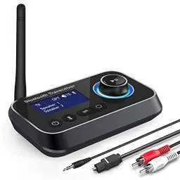 Produktbild: Ainostone 3-in-1 Bluetooth 5.0 Sender Empfänger für 2 Kopfhörer Bluetooth Audio Adapter Low Latency Bluetooth Transmitter mit Bypass Schalter Lautstärkeregelung AUX Optisch RCA für TV Stereoanlage PC
