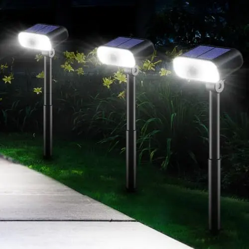Produktbild: Ainostone Solarlampen mit Bewegungsmelder 3 Stück Solarleuchten 3 Modi Solarstrahler 1200mAh Super Hell Kaltweiß IP65 Wasserdicht Auto Ein/Aus Solar Gartenlampen für Außen Garten Einfahrt Weg Balkon