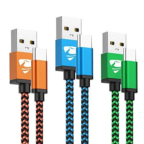 Produktbild: Aioneus USB C Kabel (3Pack 2M ), 3,1A Nylon Ladekabel USB C Schnellladekabel für Samsung Galaxy S24 S23 S22 S21 S20 S8 S9 S10 Plus A55 A54 A53 A52 A51 A35 A34, Sony Xperia, Redmi,Huawei