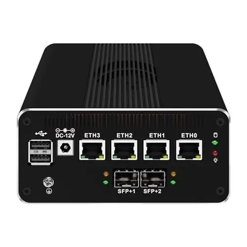 Produktbild: AIOPCWA Mini PC Router Micro Firewall Appliance, 10GbE SFP+, Alder Lake N100, OPNsense Hardware, 4 x i226V 2.5GbE LAN Ports, Windows 11 Pro DDR5 8GB RAM 256GB NVMe SSD