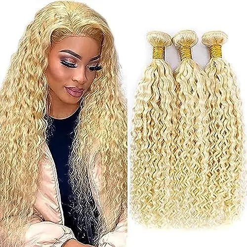 Produktbild: AiPliantfis 613 Curly Wave Blonde Haarverlängerung Echthaar Haarverlängerung Blonde Grade 8 A 100% Brazilian Remy Human Hair Extensions für Black Women 12-16 Zoll