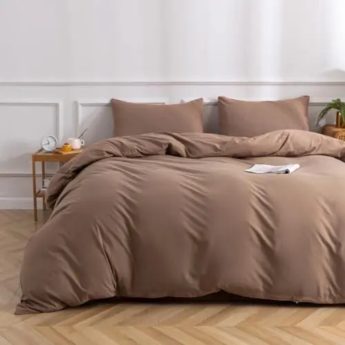 Produktbild: AiPliantfis Mikrofaser Bettbezug Mocha Washed Cotton Duvet Cover 3PCs Gewaschene Baumwolle mit Leinenartigem Griff Feel Super Soft Comfortable Chic 155 * 200cm Quilt Cover + 65 * 65cm 2 Pillowcase