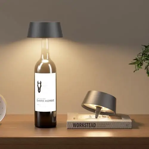 Produktbild: Aipsun 2 Stück Dimmbare LED Akku Flaschenlampe Anthrazit 3000k Warmes, IP54 Kabellose Flaschenlampe für Innen und Außen, 5000mAh Tragbare Metall für Familie, Restaurant & Bar