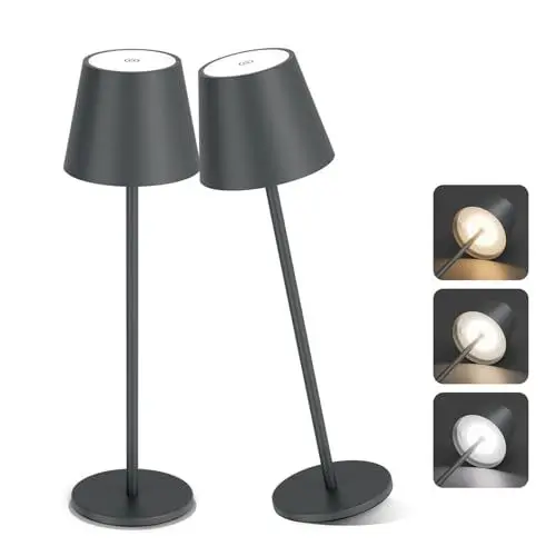 Produktbild: Aipsun 2 Stück Dimmbare LED akku Tischleuchte, 6000mAh, Tischlampe Kabellos, Warmweiß(2700k-6000k), IP54, Outdoor Tischlampe für Restaurant, Schlafzimmer, Bar(Anthrazit)