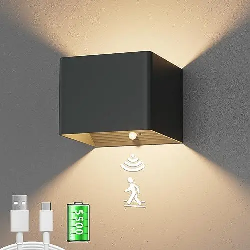 Produktbild: Aipsun LED akku wandleuchte mit Bewegungsmelder mit 5500mAh, LED wandleuchte Innen, 2700k,5W, kabellose wandleuchte mit Schalter, für Treppen, Foyer, Flure (Anthrazit)