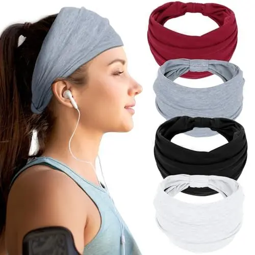 Produktbild: AiQInu 4 Pack Stirnbänder Damen, Elastische Breites Stirnband, Anti-Rutsch Stirnband, Für Tägliches Arbeitsyoga Und Fitness
