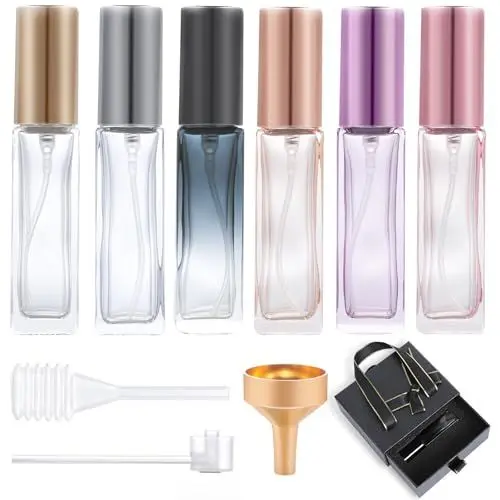 Produktbild: AiQInu 6 Stücke Parfümzerstäuber Nachfüllbar 10ml, Parfüm Abfüller mit Zerstäuberpumpe und Trichter, Portable Mini Parfüm-Sprühflasche, Reise Parfümzerstäuber für Damen und Herren