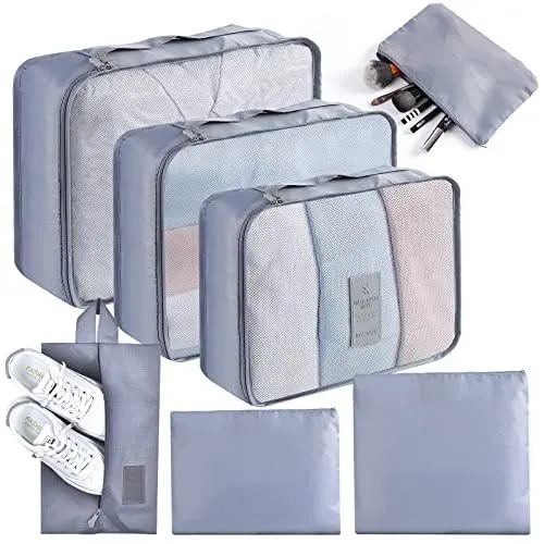Produktbild: AiQInu Koffer Organizer Set, 7 Teilige Packing Cubes Packwürfel für Urlaub und Reisen, Reiseorganizer Kleidertaschen Schuhbeutel Packtaschen für Koffer