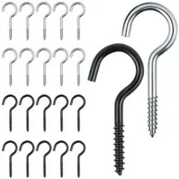 Produktbild: AiQInu Schraubhaken Set, 20 Stück Schraubhaken Edelstahl, 40mm Haken zum Schrauben, Hakenschrauben Innen Außen für Hängende Pflanzen Teetassen Schlüssel (Schwarz, Silber)