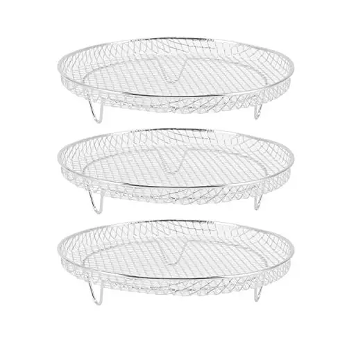 Produktbild: Air Fryer Dehydrator Racks, 3 Stück Wiederverwendbare Stapelbare Edelstahl Air Fryer Crisper Basket Fettfänger für Pommes Hähnchen Frittierte Lebensmittel