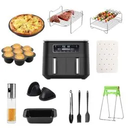 Produktbild: Air Fryer Zubehör, 12 Stück Dual 2024 Heißluftfritteuse Zubehör für Ninja Air Fryer AF500EU, AF400EU, AF300EU, Innsky, Princess, Emerio Accessories für Air Fryer Racks & Ölsprühflasche 9,5-10,4L