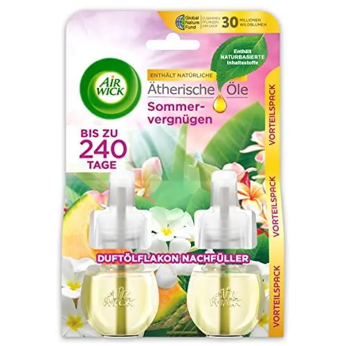 Produktbild: Air Wick Duftölflakon Nachfüller DUO Sommervergnügen – Fruchtig-frischer Raumduft – 2er Duftöl Set – Plastikfreie Verpackung