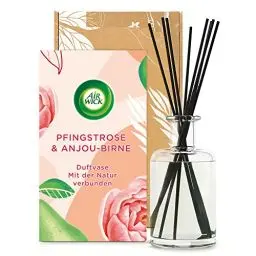 Produktbild: Air Wick Duftvase – Duft: Pfingstrose und Anjou-Birne – Mit natürlichen ätherischen Ölen – 1 x 200 ml Raumduft mit Stäbchen
