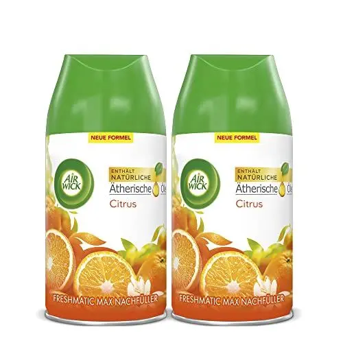 Produktbild: Air Wick Freshmatic Max Raumspray DUO – Nachfüller für den Air Wick Freshmatic Max – Duft: Citrus – 2 x 250 ml Nachfüller Raumduft und Lufterfrischer