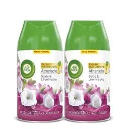 Produktbild: Air Wick Freshmatic Max Raumspray DUO – Nachfüller für den Air Wick Freshmatic Max – Duft: Seide und Lilienfrische – 2 x 250 ml Nachfüller