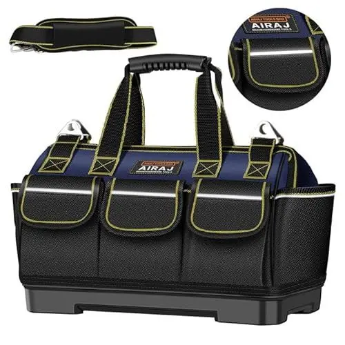 Produktbild: AIRAJ 16 Zoll Werkzeugtasche, großer Werkzeugkoffer, Werkzeuge mit reflektierenden Streifen, ABS wasserdichter Boden, verlängerter Schultergurt, Taschen mit großem Fassungsvermögen, Kunststoffgriffe