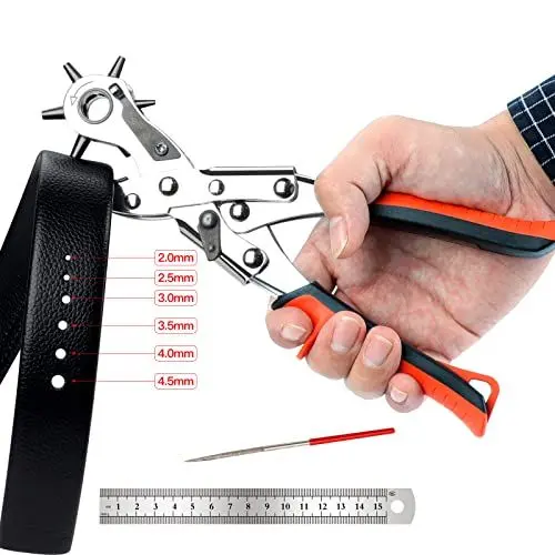 Produktbild: AIRAJ PRO Lochzange für Leder,2-4.5mm 6 runde lochzange,Hochleistungs-Revolver-Lochzange,MüHeloser Lederstanzer Mit Zwei Hebeln,FüR GüRtel,Uhrenarmband,Karten…