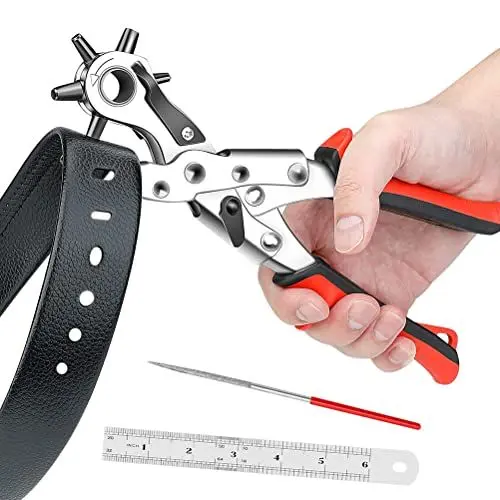 Produktbild: AIRAJ PRO Lochzange für Leder,Profi Revolverlochzange,Lochzange Gürtellocher Zange mit 6 auswechselbaren Lochpfeifen,Leder Locher mit Messing Punch Platte für Gürtel,Kunsthandwerk,Karte,Gummi…