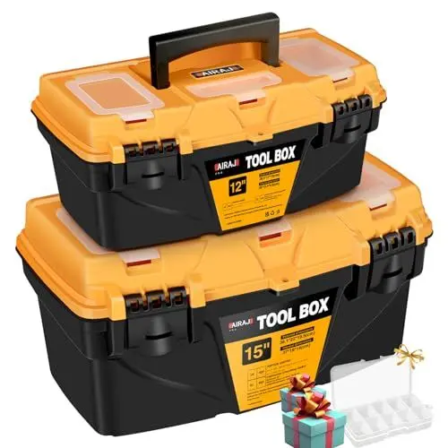 Produktbild: AIRAJ PRO Werkzeugbox 12''+15'',Werkzeugkiste Leer Kunststoff mit Tablett und Verriegelung,12''(30.5x17x13cm),15''(38x22x19.5cm)