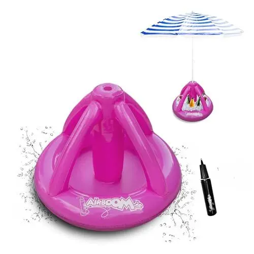 Produktbild: Airboom - aufblasbarer Schirmständer für Strandschirme inkl. Pumpe Getränkekühler Sonnenschirmhalter Strand Camping Sonnenschutz (pink)