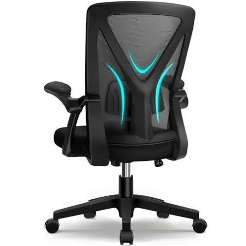 Produktbild: Airchros Bürostuhl,Schreibtischstuhl Bürostuhl Ergonomisch mit Hochklappbaren Armlehnen,Einstellbarer Lendenstütze,Höhenverstellbarer Chefsessel Drehstuhl,Netzstuhl mit Wippfunktion bis 125°,Schwarz