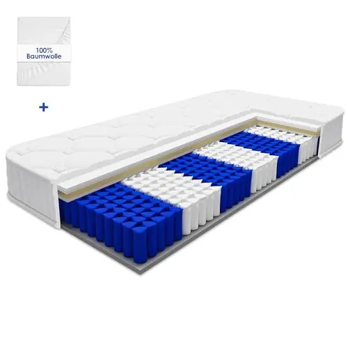 Produktbild: Airchros Matratze 90x200 cm, Federkernmatratze 90x200 orthopädische 7-Zonen Höhe 25cm, Öko-Tex Zertifiziert, Matratzen mit Spannbettlaken, Tonnentaschenfederkernmatratze für Kinder und Erwachsene
