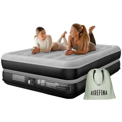 Produktbild: Airefina Luftbett 2 Personen, Luftmatratze Selbstaufblasend mit Integrierter Elektrischer Pumpe, Premium Gästebett, Aufblasbare Matratze für Camping & Heimgebrauch - 152 x 203 x 41cm
