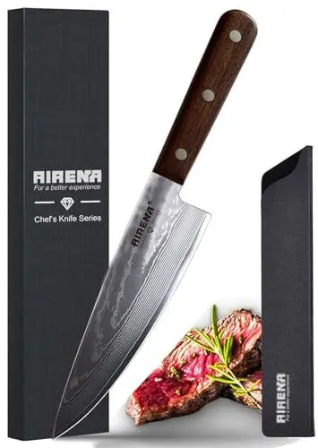 Produktbild: AIRENA Damastmesser, Kochmesser Profi messer – 67 Schichten Damast Edelstahl Scharfe Messerklinge - Hervorragende Schnitthaltigkeit, Japanischen Stil Küchenmesser mit Roter Holzgriff und Scheide