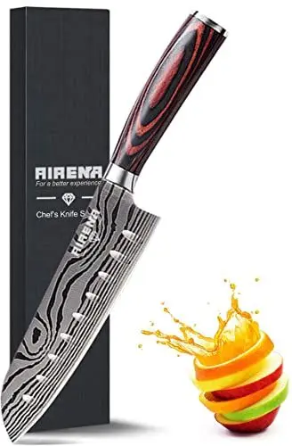 Produktbild: AIRENA Japanisches Santoku Messer, 7 inch Kochmesser Profi Messer Deutsche Karbon-Edelstahlmesser Extra Scharfe Messerklinge mit Ergonomischer Griff, Beste für Home Kitchen