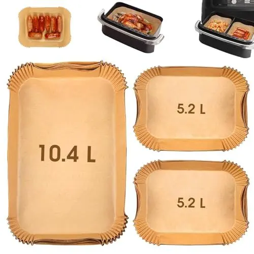 Produktbild: Airfryer Backpapier für Ninja AF500EU 10.4L, Heißluftfritteuse Zubehör, 10.4L & 10L Verschiedene Zwei-Größen-Luftfritiermaschine, auch kompatibel für Duronic 10L & Instant 8.5L (150pcs)