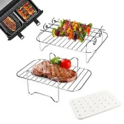 Produktbild: Airfryer Skewer Rack, Darryy 20CM 304 Heißluftfritteuse Zubehör, Kebab Rack Air Fryer, Air Fryer Rack Set, mit 4 Spieß Kompatibel für Dual Air Fryer Ofener Mikrowelle Backen Braten (Rechteckig)