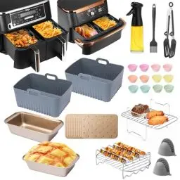 Produktbild: Airfryer Zubehör, Heißluftfritteuse Zubehör für Ninja AF400EU, AF451EU, AF500EU, 9-10.4L XXL Heissluftfritteuse, Einschließlich Silikonform, ölspray, Grillrost,Backform Silikon, Backpapier,etc.