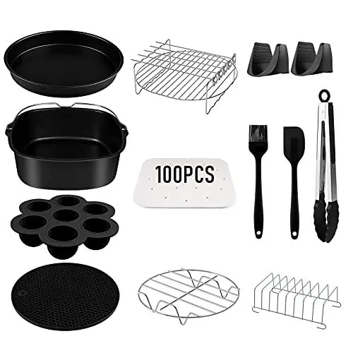 Produktbild: Airfryer xxl zubehör quadrat heißluftfritteuse zubehör, heissluft fritteuse zubehör passt für COSORI Philips Ninja 5,5L 6L 6,2L air fryer, heissluftfritteuse zubehör, Schwarz