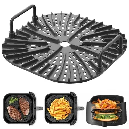 Produktbild: Airfryer zubehör heißluftfritteuse zubehör, grillrost für heissluftfritteuse passt für COSORI Philips Ninja Cecotec 5,5L 6L 6,2L 6,5L air Fryer, grillgitter grillpfanne grillgitter Einsatz heißluft