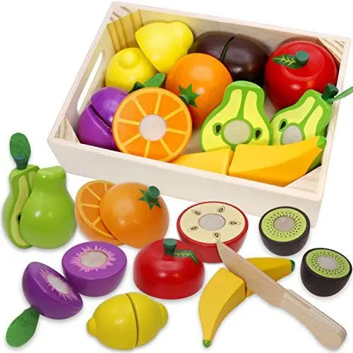 Produktbild: Airlab Kinderküche Spielküche Zubehör aus Holz, Küchenspielzeug Schneiden Obst Gemüse Lebensmittel Holz mit Klett-Verbindung für Kinder, Lernspielzeug Rollenspiele Pädagogisches Spielzeug Geschenk