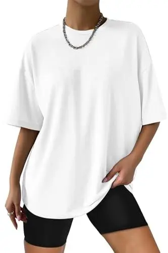 Produktbild: AirMood Damen Oversized Loose Fit T Shirts Tops Sommer Kurzarm Oversize Tee T-Shirt, weiß, Large