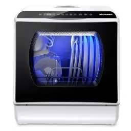 Produktbild: AIRMSEN Mini Geschirrspüler Tischgeschirrspüler mit 5+1 Programme 5L Wassertank, 2 Wege Wasserversorgung, Touch Control & LED-Display, Geeignet für Hausküchen, Wohnungen, Schlafsäle, Weiß & Schwarz