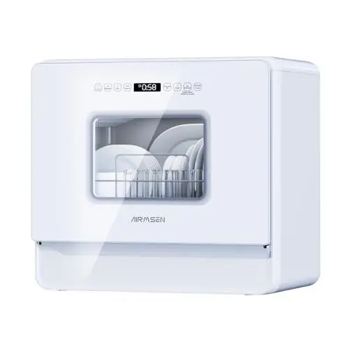 Produktbild: AIRMSEN Tischgeschirrspüler Mini Geschirrspüler mit Weichwasseranlage, 7+2 Programmen & 5L Wassertank, Kompakte Spülmaschine mit/ohne Wasseranschluss, Ideal für Wohnungen Wohnmobil Weiß